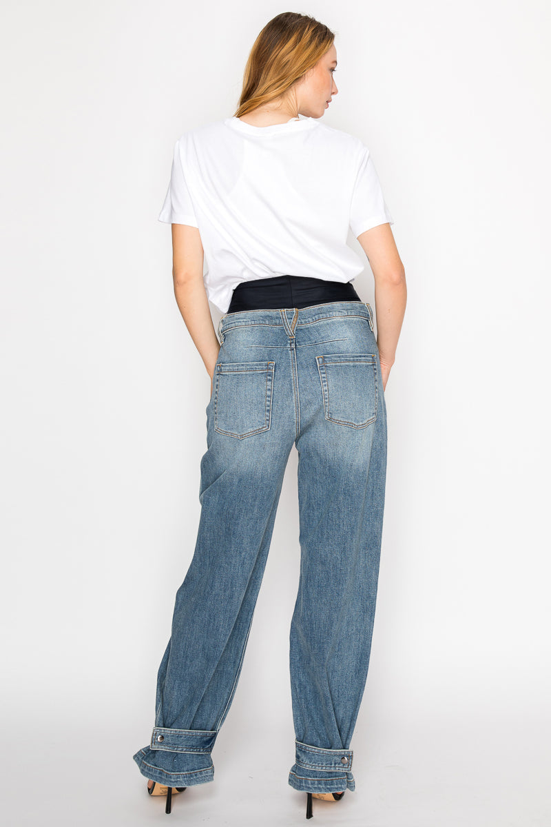 adjustable hem knit Adjustable Hem Knit Band Wide Leg Jeans view 19 (bottom) - shop at us.meeeshop
