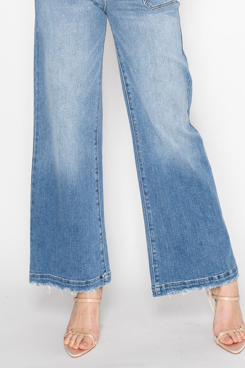 eco friendly fabric Eco Friendly Fabric High Rise Slim Palazzo Jeans view 16 (bottom) - shop at us.meeeshop