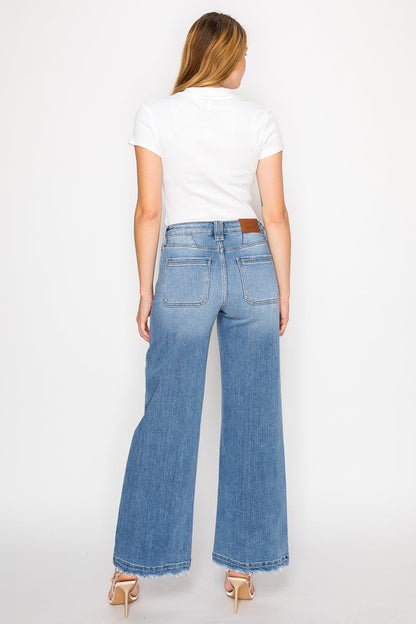 eco friendly fabric Eco Friendly Fabric High Rise Slim Palazzo Jeans view 19 (bottom) - shop at us.meeeshop