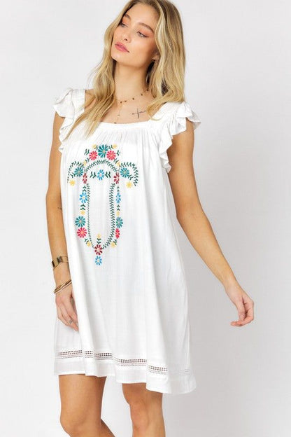 Davi & Dani | Embroidered Square Neck Mini Dress us.meeeshop - 