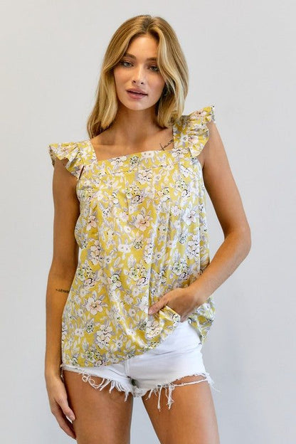 Davi & Dani | Floral Printed Ruffle Sleeveless Top us.meeeshop - 