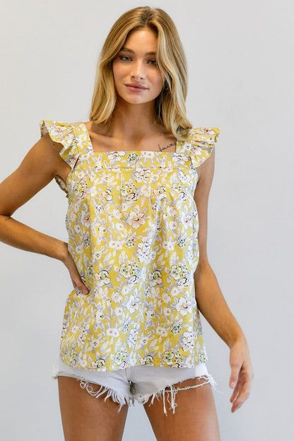 Davi & Dani | Floral Printed Ruffle Sleeveless Top us.meeeshop - 