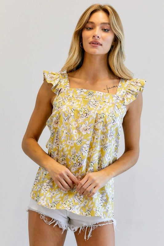 Davi & Dani | Floral Printed Ruffle Sleeveless Top us.meeeshop - 