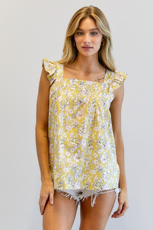 Davi & Dani | Floral Printed Ruffle Sleeveless Top us.meeeshop - 