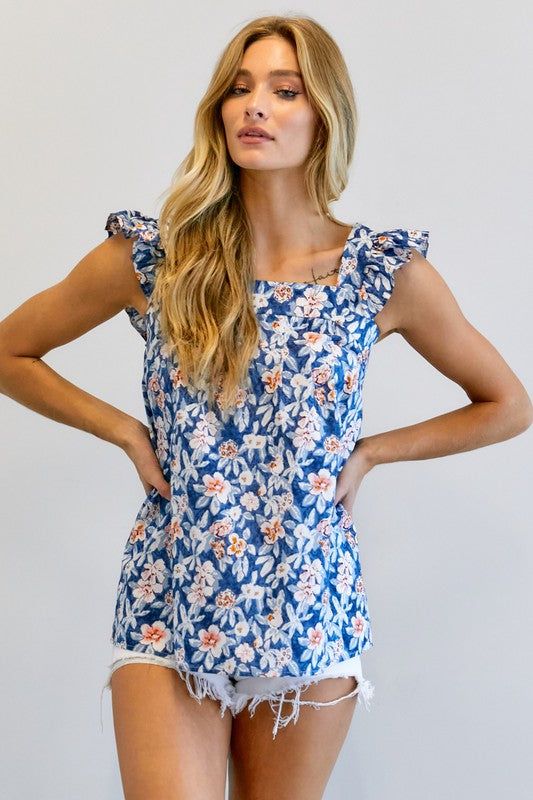 Davi & Dani | Floral Printed Ruffle Sleeveless Top us.meeeshop - 