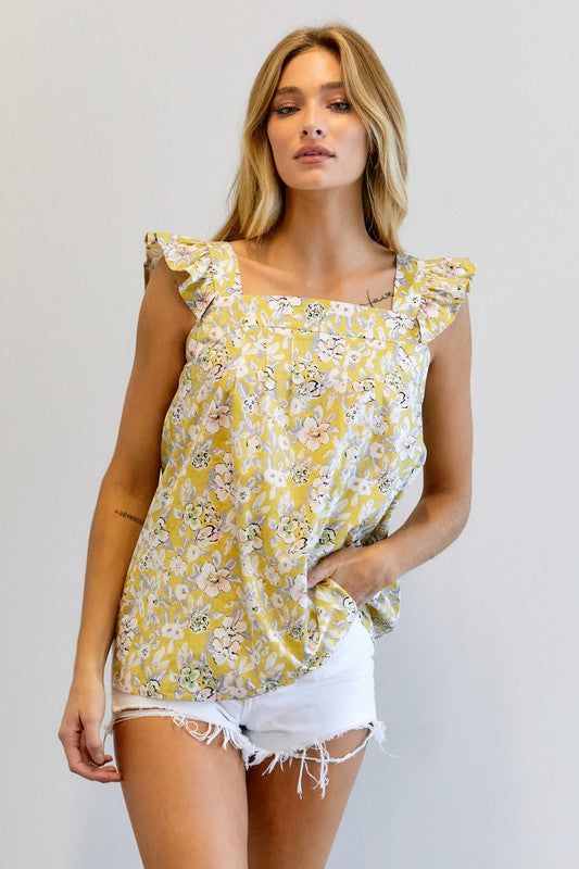 Davi & Dani | Floral Printed Ruffle Sleeveless Top us.meeeshop - Shirts & Tops