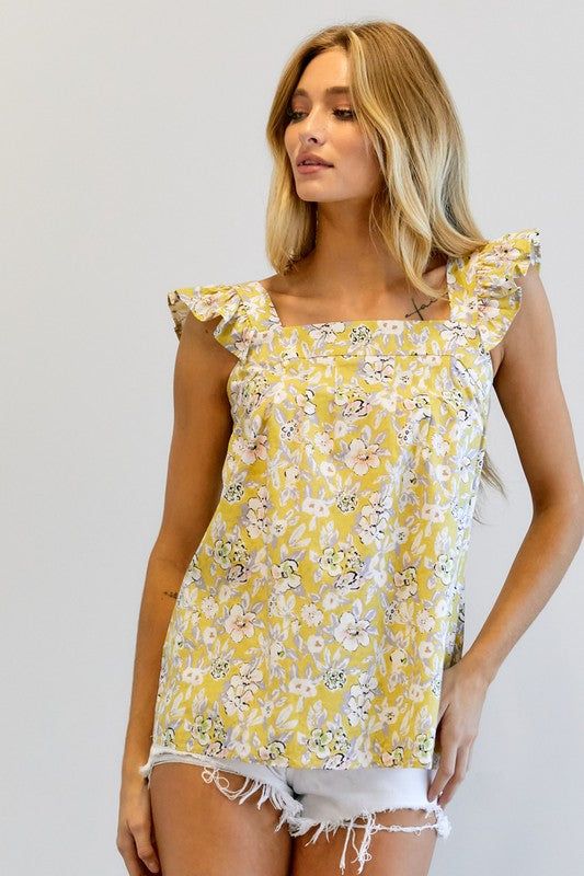 Davi & Dani | Floral Printed Ruffle Sleeveless Top us.meeeshop - 