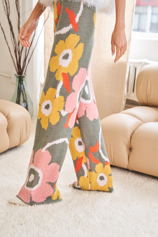 Davi & Dani Flower Printed Casual Cozy Full Long Wide Pants | us.meeeshop
