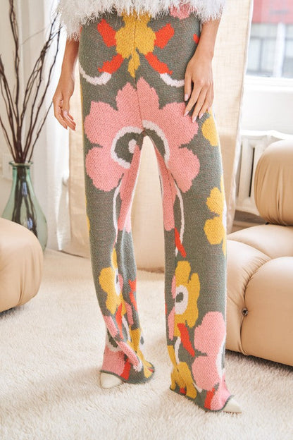Davi & Dani Flower Printed Casual Cozy Full Long Wide Pants | us.meeeshop