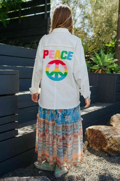 Davi & Dani | Multi Color Lettering Peace Symbol Button Up Shirt us.meeeshop - 