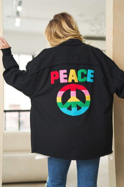 Davi & Dani | Multi Color Lettering Peace Symbol Button Up Shirt us.meeeshop - 