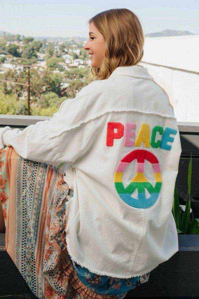 Davi & Dani | Multi Color Lettering Peace Symbol Button Up Shirt us.meeeshop - 