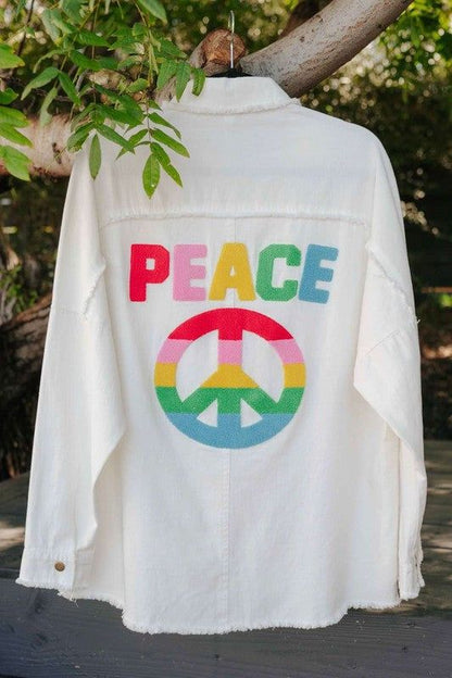 Davi & Dani | Multi Color Lettering Peace Symbol Button Up Shirt us.meeeshop - 