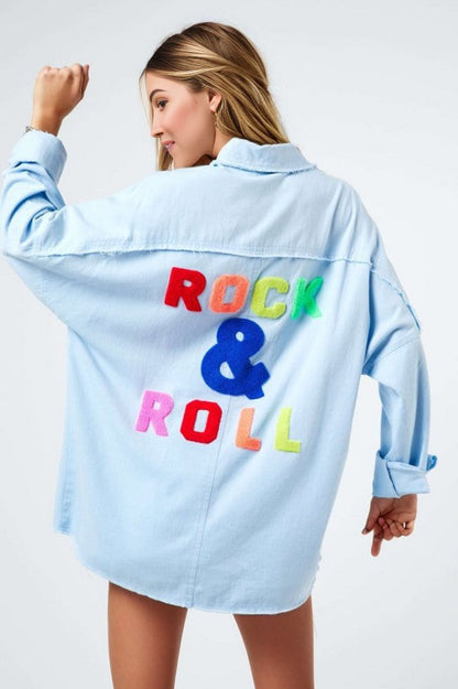 Davi & Dani | Multi Color Letters Fringed Hem Detail Shirt | us.meeeshop
