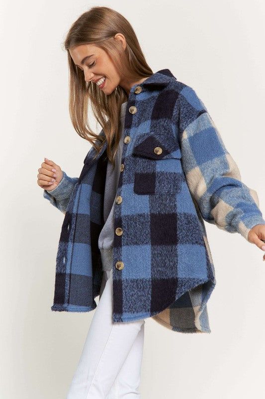 Davi & Dani Plaid Chest Pocket Detail Shacket us.meeeshop - Coats & Jackets