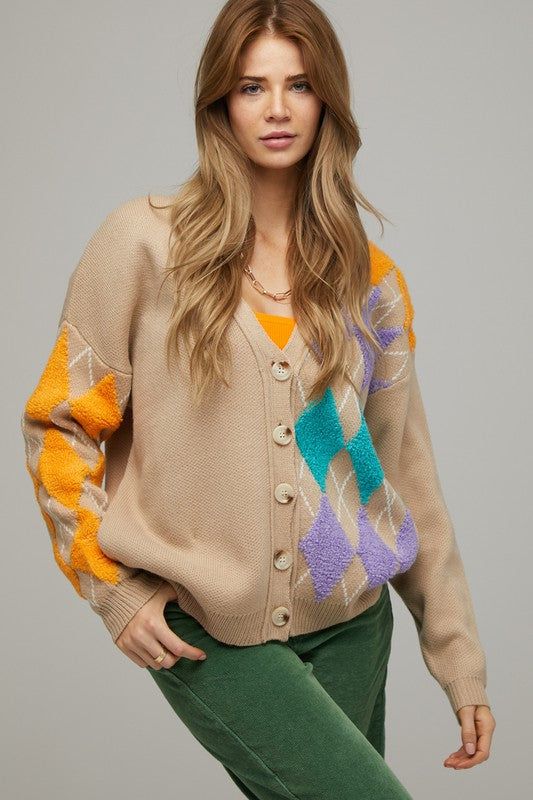 Davi & Dani | Plus V Neck Button Front Cardigan us.meeeshop - 