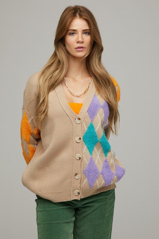 Davi & Dani | Plus V Neck Button Front Cardigan us.meeeshop - 