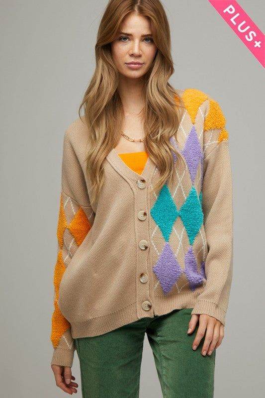 Davi & Dani | Plus V Neck Button Front Cardigan us.meeeshop - 