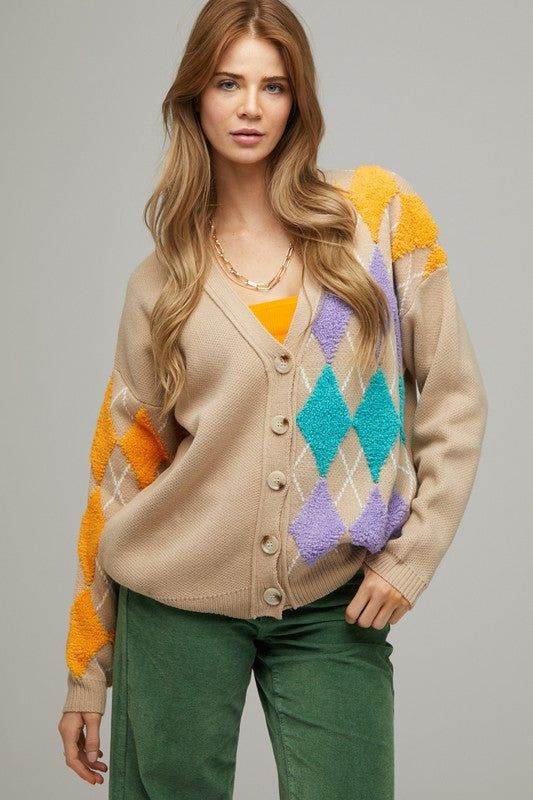 Davi & Dani | Plus V Neck Button Front Cardigan us.meeeshop - 