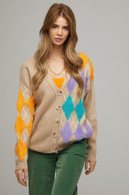 Davi & Dani | Plus V Neck Button Front Cardigan us.meeeshop - 