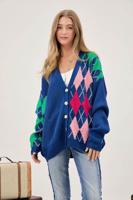 Davi & Dani | Plus V Neck Button Front Cardigan us.meeeshop - 