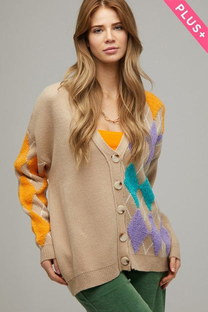 Davi & Dani | Plus V Neck Button Front Cardigan us.meeeshop - Outerwear