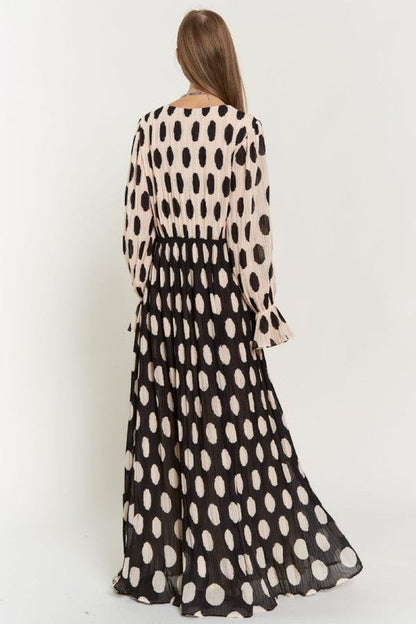Davi & Dani Polka Dot Ruffled Long Sleeve Pleated Maxi Dress | us.meeeshop
