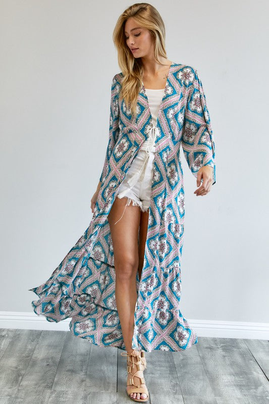 Davi & Dani | Printed Long Sleeve Loose Kimono | us.meeeshop