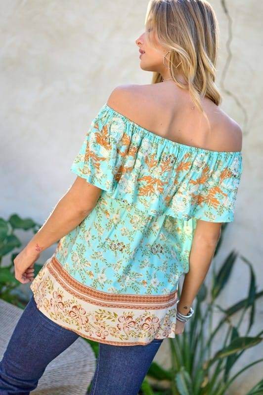 Davi & Dani | Printed Off Shoulder Smocked Top us.meeeshop - 