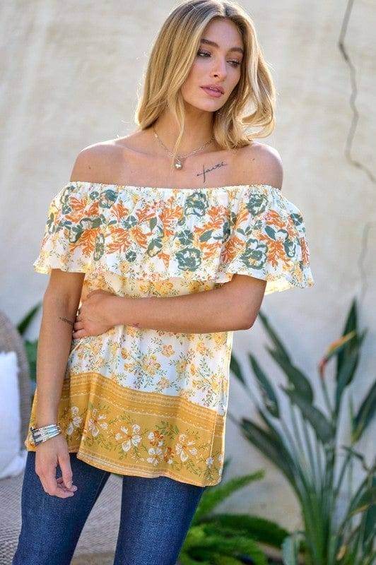 Davi & Dani | Printed Off Shoulder Smocked Top us.meeeshop - 