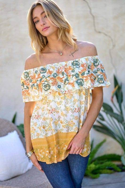 Davi & Dani | Printed Off Shoulder Smocked Top us.meeeshop - 