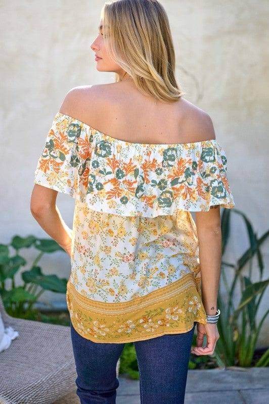 Davi & Dani | Printed Off Shoulder Smocked Top us.meeeshop - 