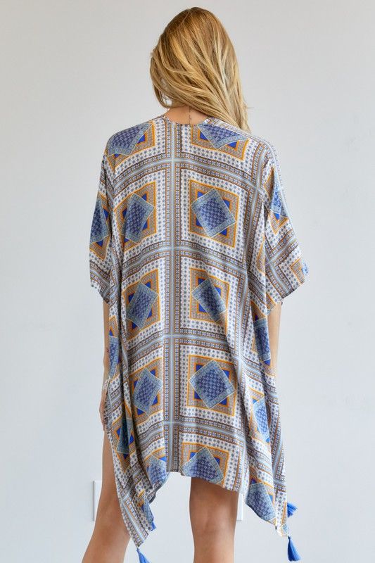 Davi & Dani | Printed Short Sleeve Loose Kimono us.meeeshop - 