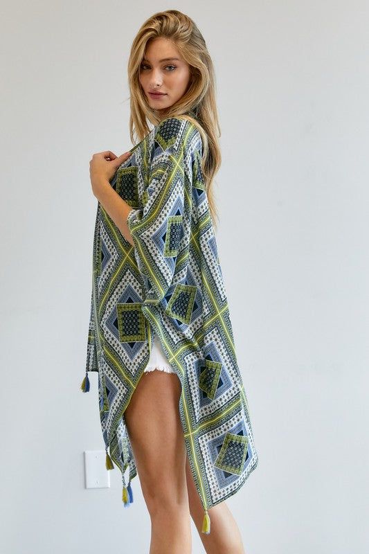 Davi & Dani | Printed Short Sleeve Loose Kimono us.meeeshop - 