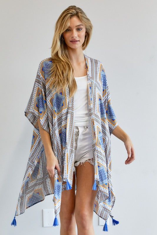 Davi & Dani | Printed Short Sleeve Loose Kimono us.meeeshop - 