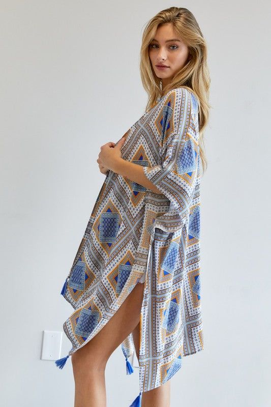 Davi & Dani | Printed Short Sleeve Loose Kimono us.meeeshop - 