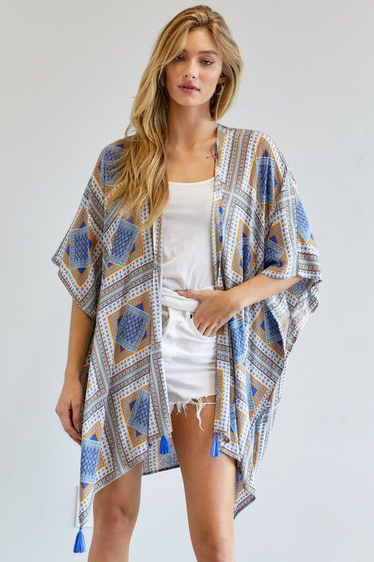 Davi & Dani | Printed Short Sleeve Loose Kimono us.meeeshop - 