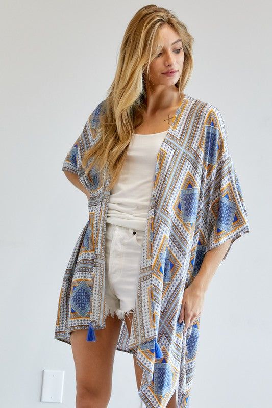 Davi & Dani | Printed Short Sleeve Loose Kimono us.meeeshop - 