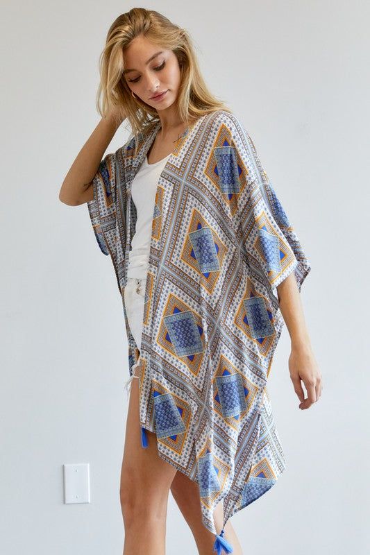 Davi & Dani | Printed Short Sleeve Loose Kimono us.meeeshop - 