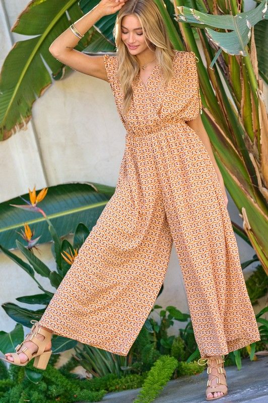 Davi & Dani | Printed V Neck Sleeveless Jumpsuit us.meeeshop - Jumpsuits & Rompers