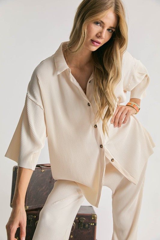 Davi & Dani | Solid Button Down Top us.meeeshop - Shirts & Tops