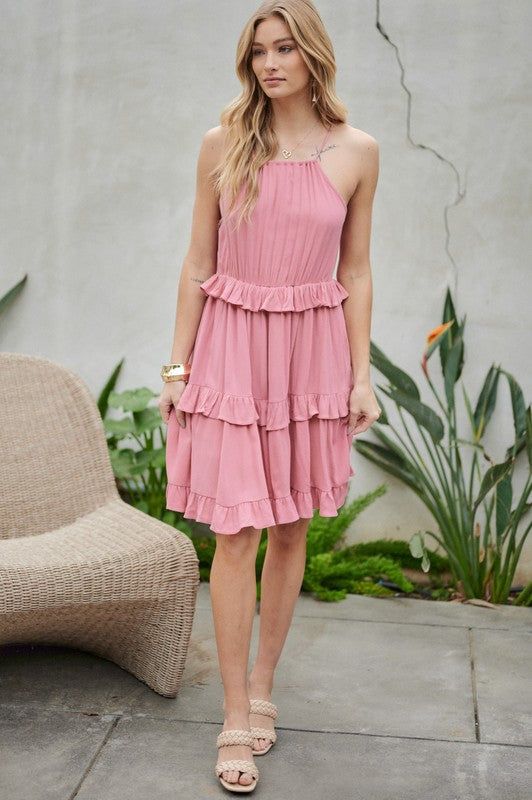 Davi & Dani | Solid Ruffle Sleeveless Mini Dress us.meeeshop - 