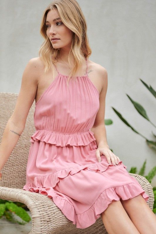 Davi & Dani | Solid Ruffle Sleeveless Mini Dress us.meeeshop - 