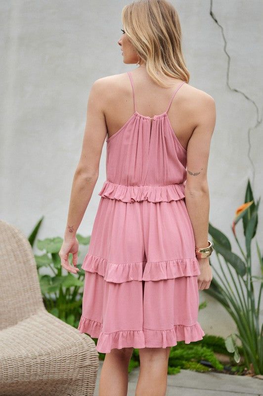 Davi & Dani | Solid Ruffle Sleeveless Mini Dress us.meeeshop - 