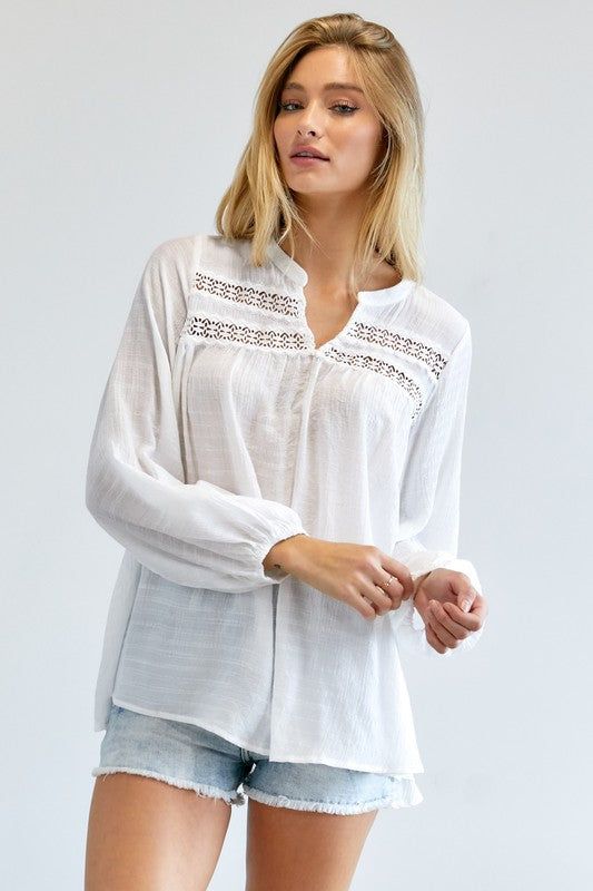 Davi & Dani | Solid V Neck Blouse Top us.meeeshop - 