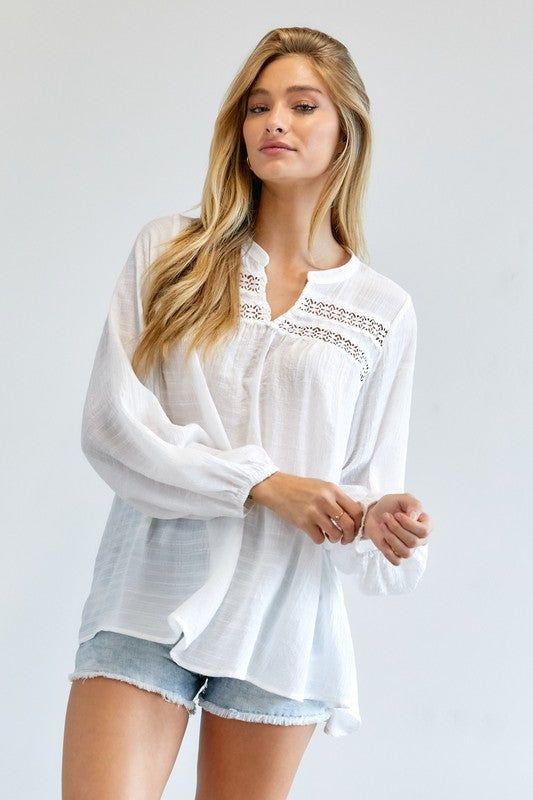 Davi & Dani | Solid V Neck Blouse Top - us.meeeshop