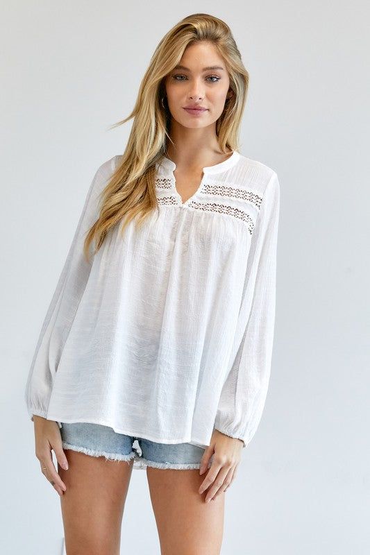 Davi & Dani | Solid V Neck Blouse Top - us.meeeshop