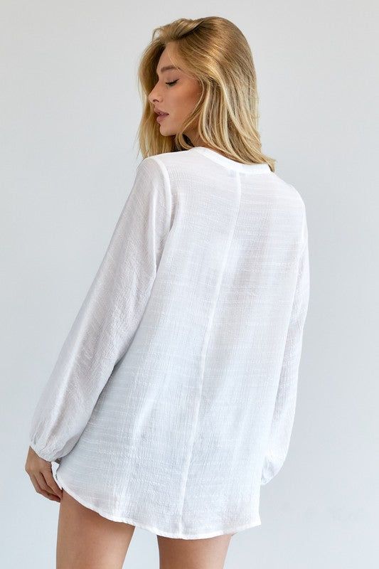 Davi & Dani | Solid V Neck Blouse Top us.meeeshop - 