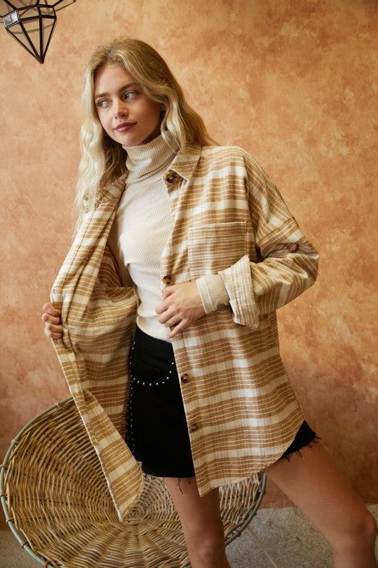 Davi & Dani | Stripe Button Down Long Sleeve Shacket - us.meeeshop