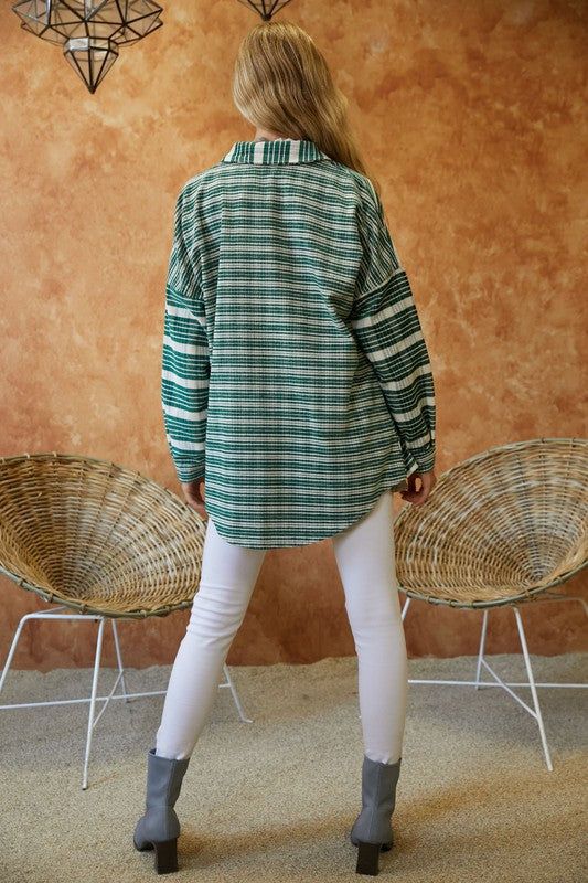 Davi & Dani | Stripe Button Down Long Sleeve Shacket - us.meeeshop